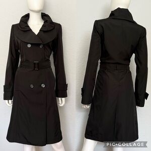 NWT WOMEN TRENCH COAT‎ BLACK DOUBLE-BREASTED BELTED LINED DOUBLE COLLAR JACKET